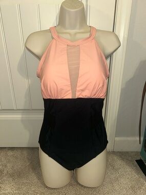 NWT DACI Two-Tone Pink and Black One-Piece Swimsuit Sz S